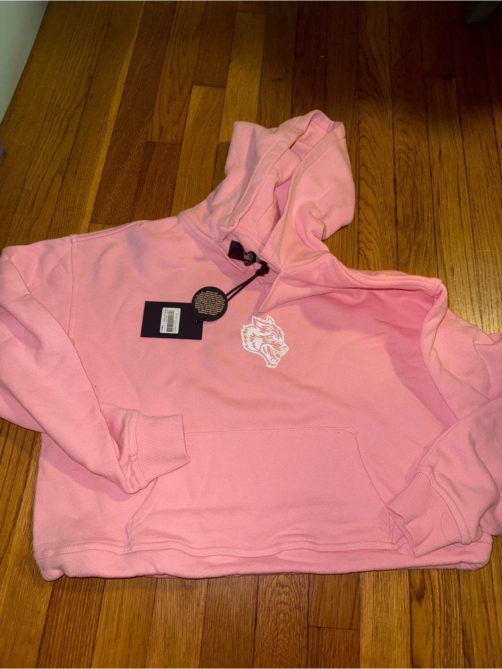 Darc Sport Cropped Pink Hooded Women's Sweatshirt with Wolf Logo